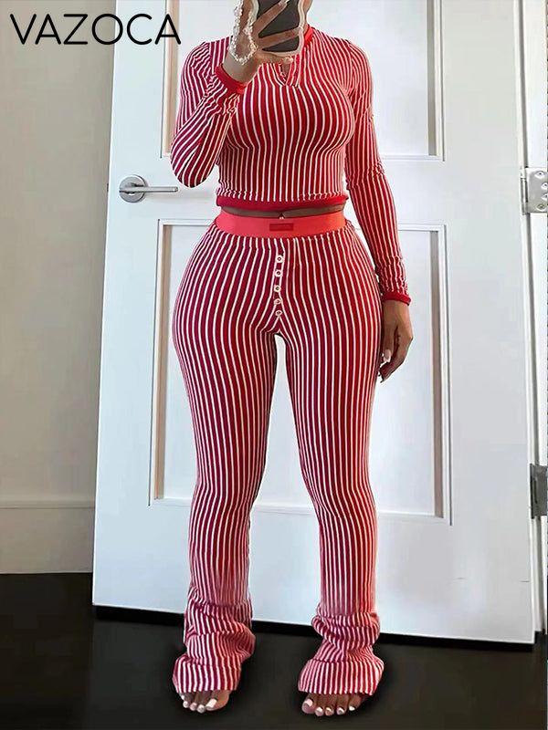 Stripe Button Top & Pants Set