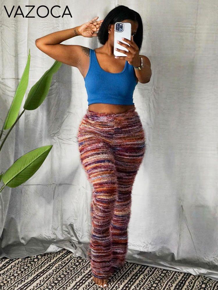 Striped Fuzzy Flare Pants