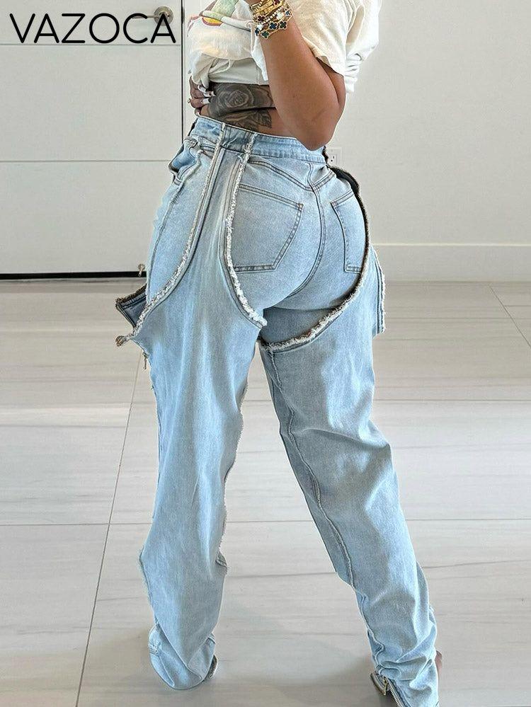 Thigh High Double Denim Jeans