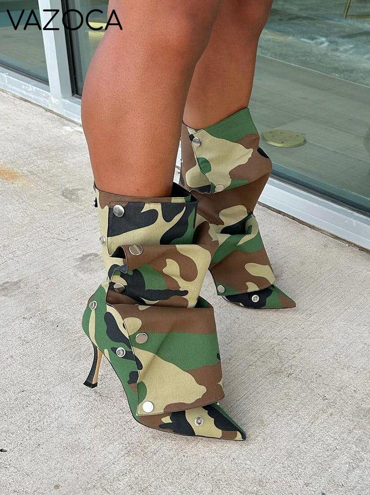 Leather Press Stud Ankle Boots