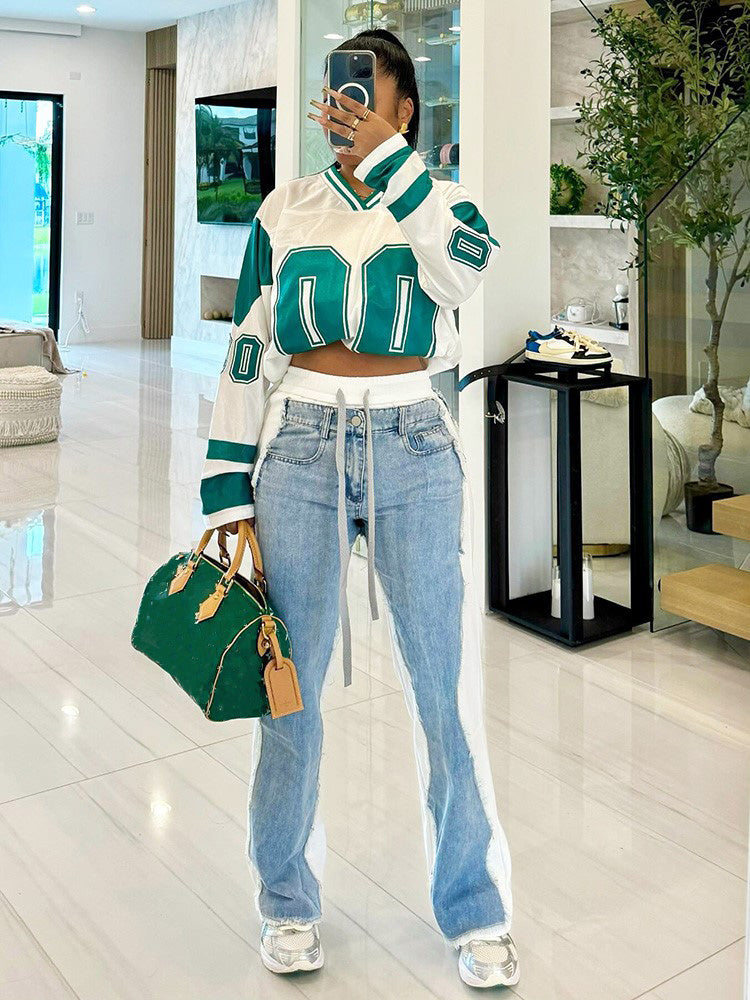 Contrast Denim Joggers