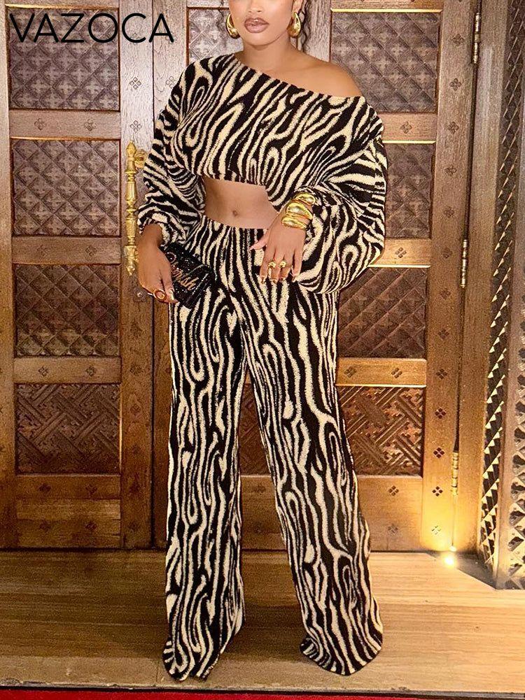 Off Shoulder Crop Top & Wide Pants Set