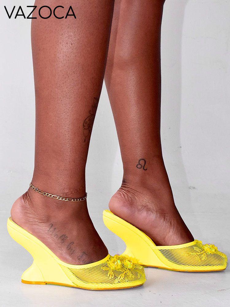 Floral Embroidered Mesh Wedge