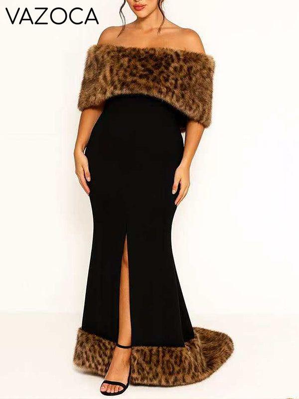 Faux-Fur Combo Off-Shoulder Dress