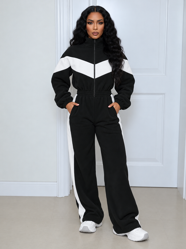 Color Block Fleece Jacket & Pants Set