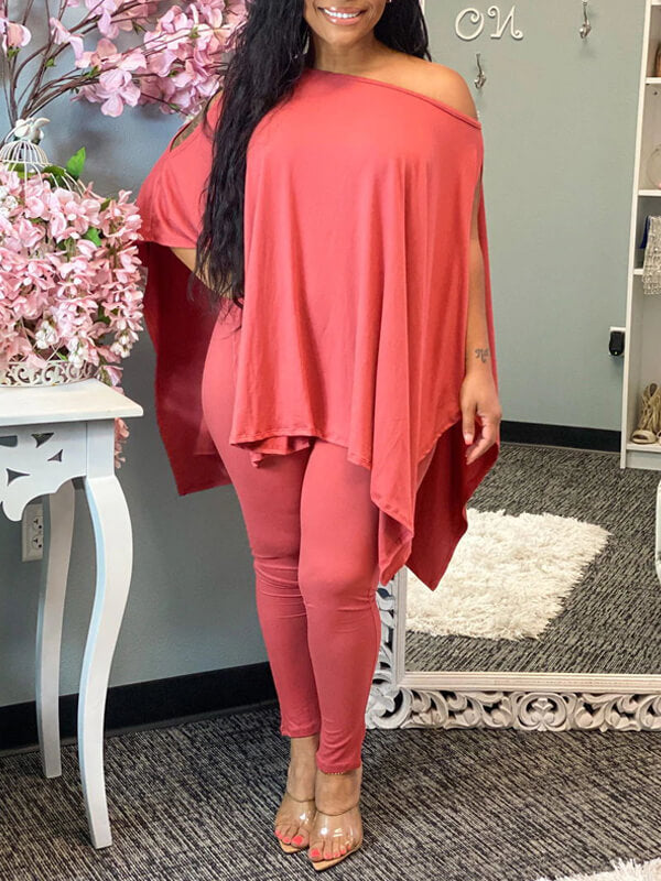 Solid Asymmetric Top & Pants Set