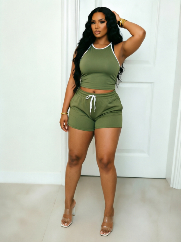 Solid Tank Top & Shorts Set