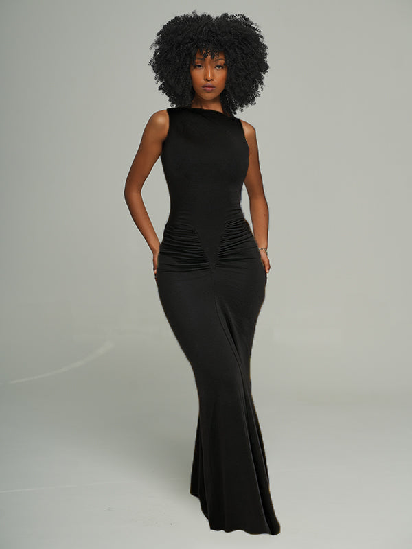 Solid Ruched Sleeveless Dress -- sold out