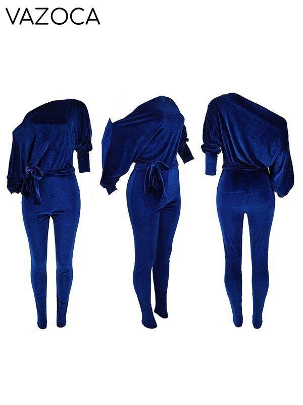 Velvet Off-Shoulder Jumpsuit--Clearance