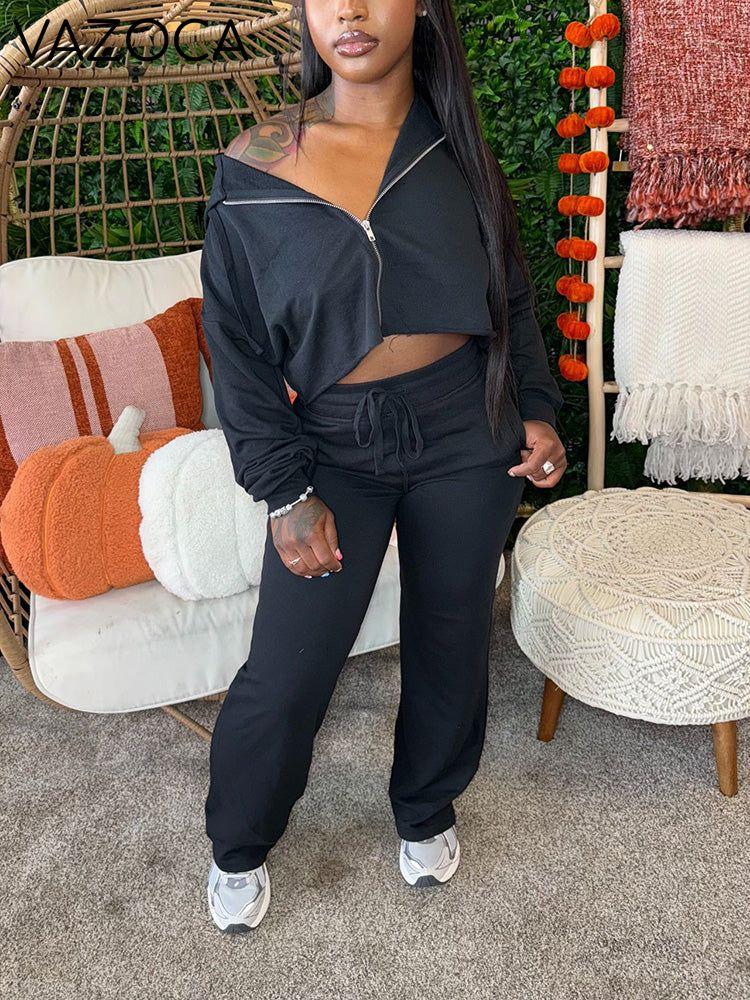 Cropped Zip-Up Hoodie Lounge Set