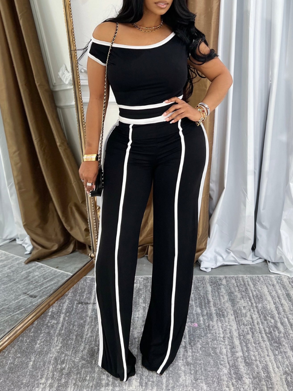 Morchique Piping Off-Shoulder Short Top & Pants Set