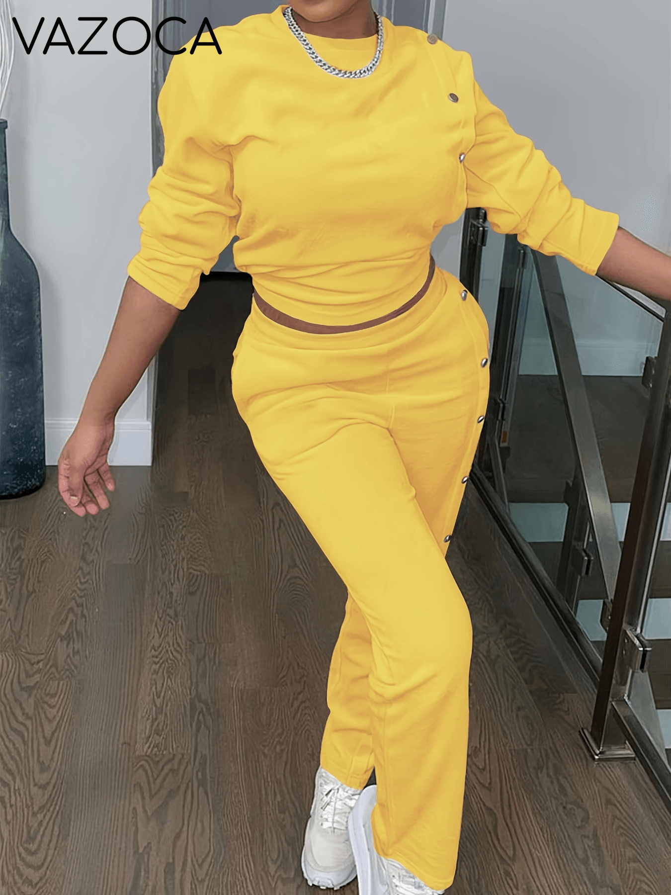 Button Side Sweatshirt & Pants Set