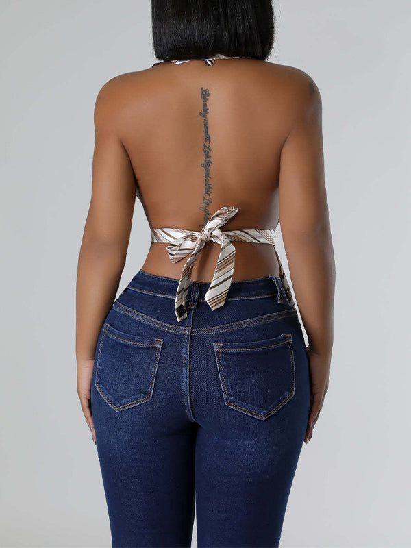 Stripe V-Neck Backless Vest Top