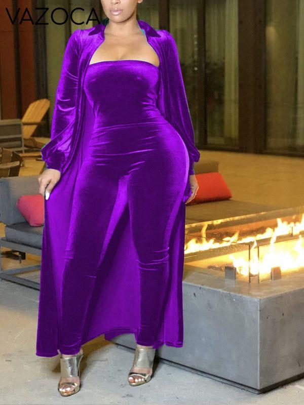 Gorgeousladie Velvet Jumpsuit & Duster Set