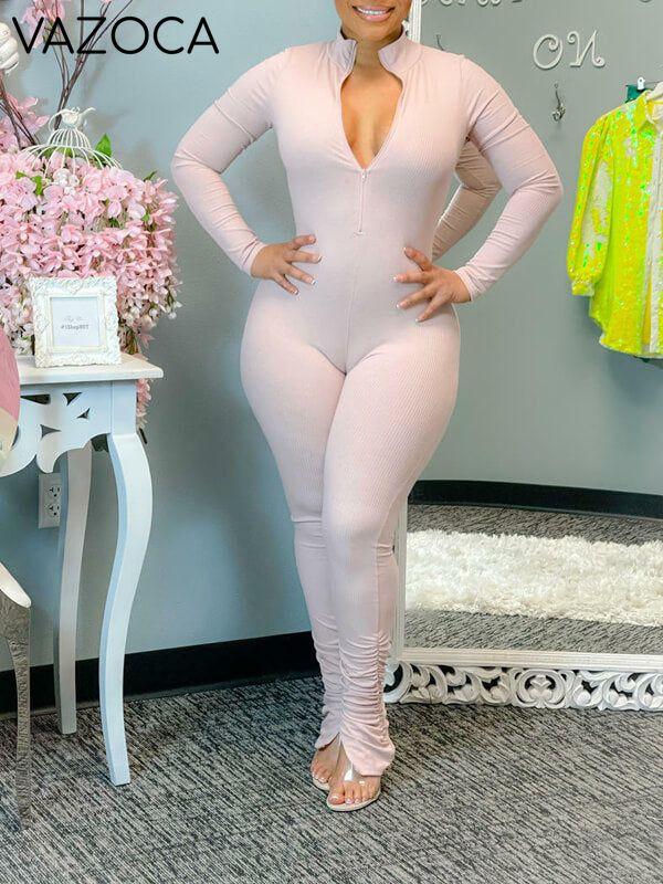 Zip-Front Ruched Jumpsuit