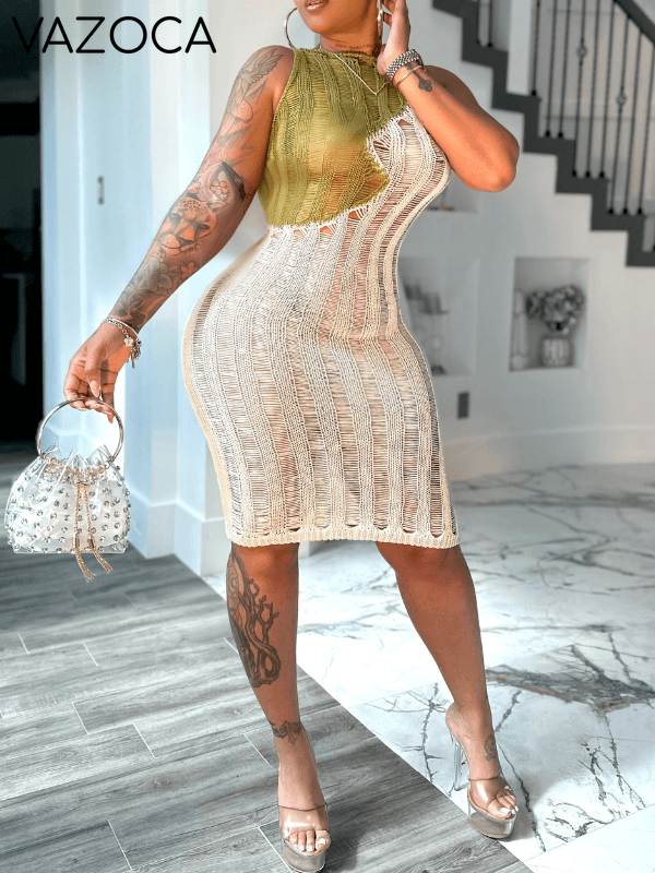 Morchique Two-Tone Sleeveless Knit Dress