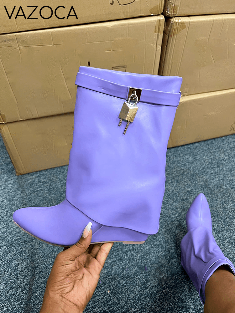 Lock & Key Leather Wedge Calf Booties