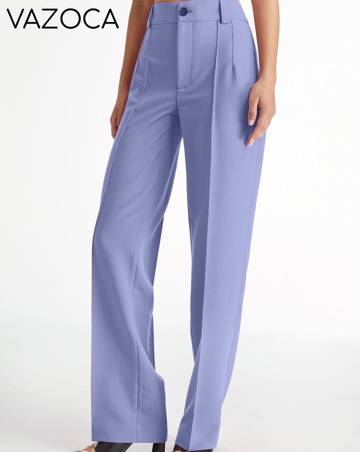 High Waisted Pleat Front Solid Colored Straight Leg Trousers