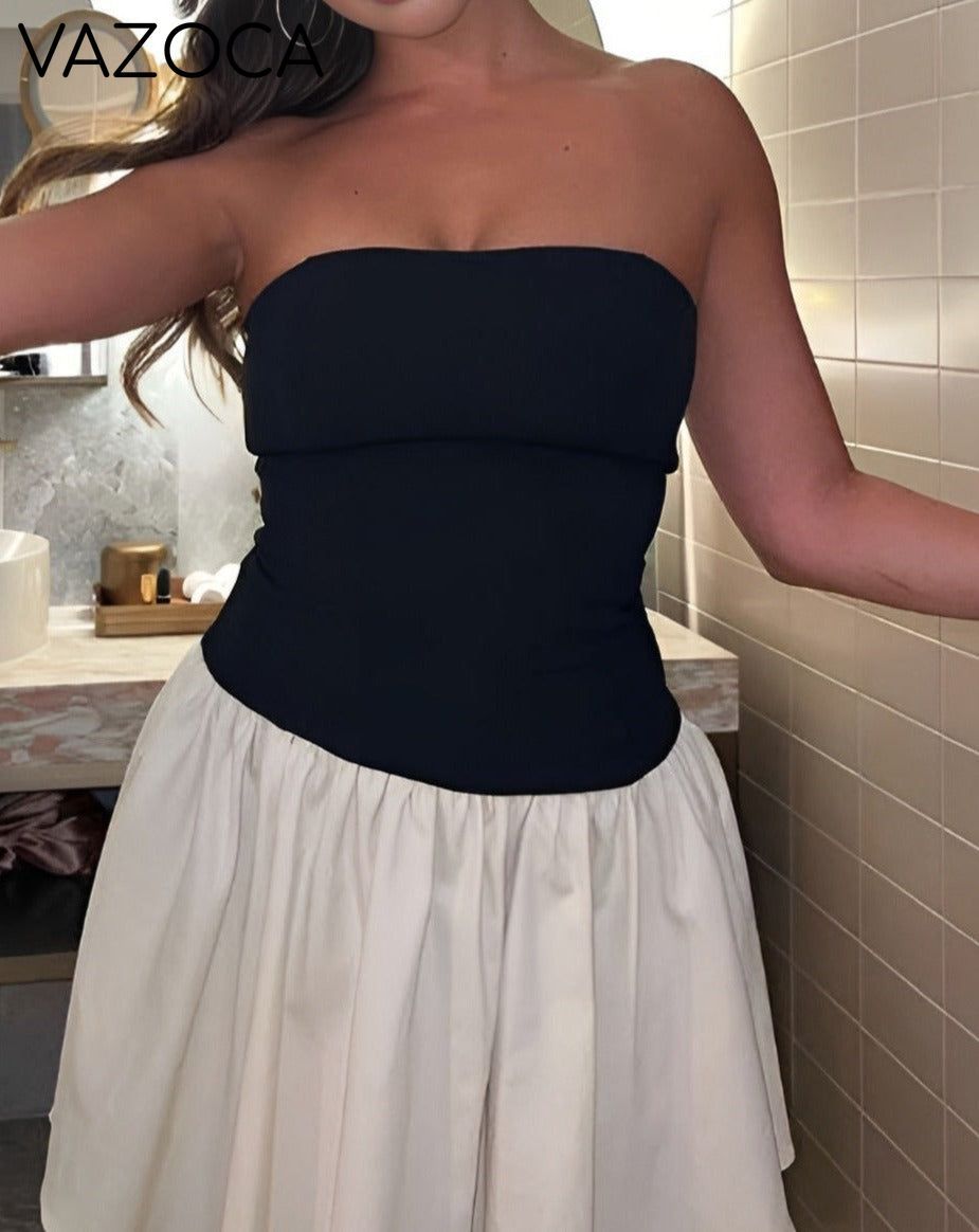 Patchwork Bustier Backless Short Dress