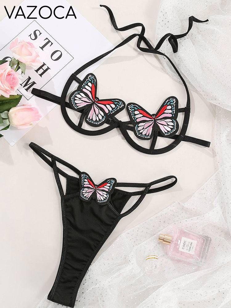 Butterfly Applique Underwire Harness Lingerie Set