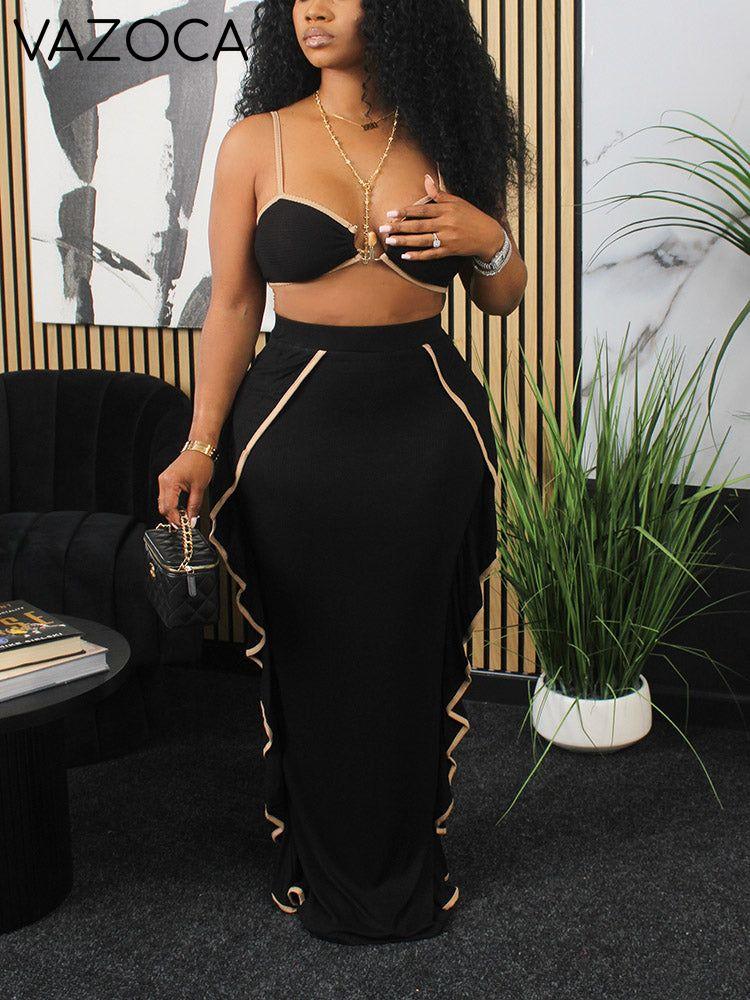 Ribbed Bralette & Ruffle Trim Skirt Set