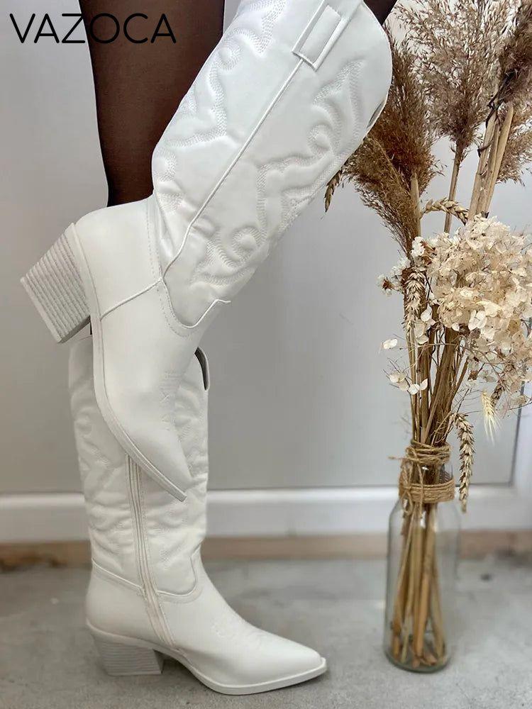 Metallic PU Leather Cowboy Boots