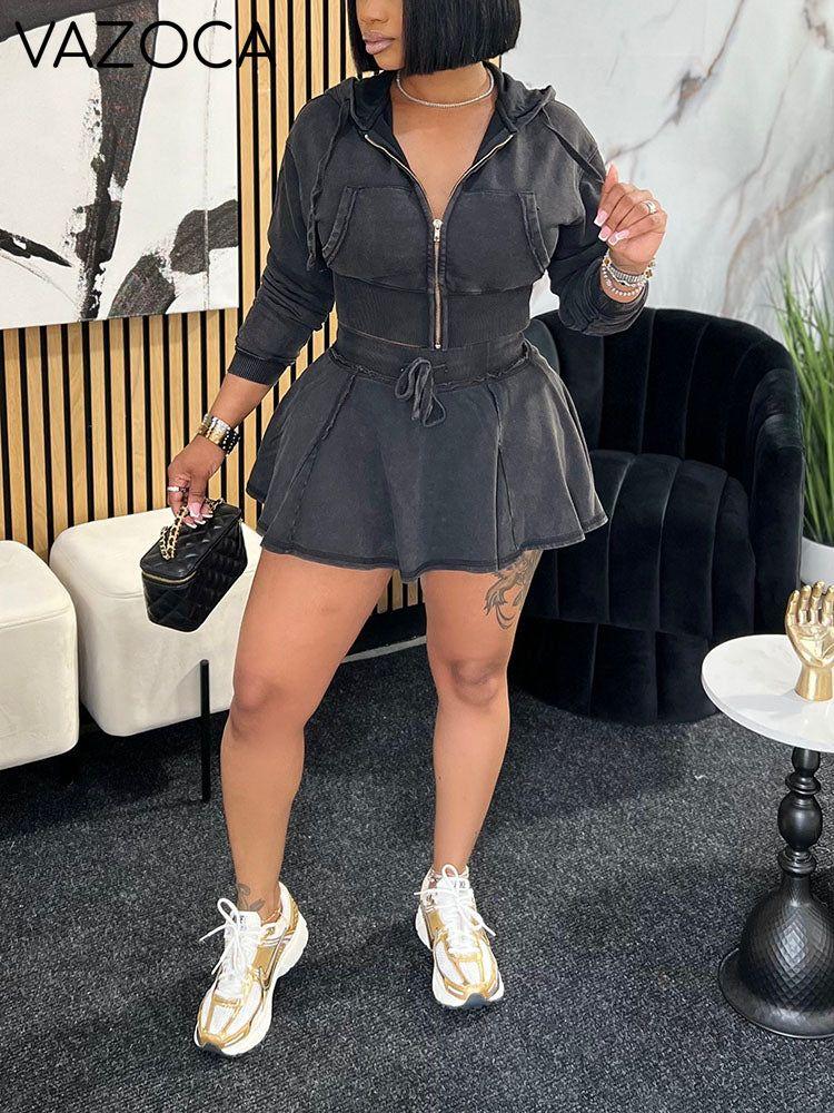 Washed Denim Cropped Jacket & Mini Skirt Set