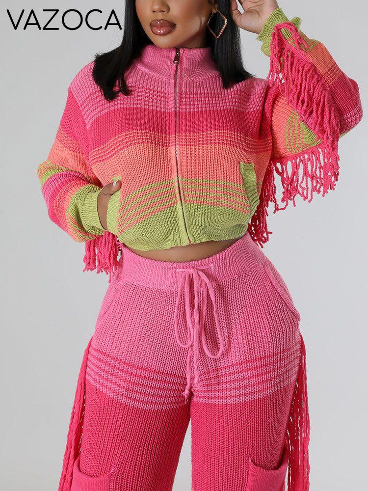 Fringe Knit Jacket & Pants