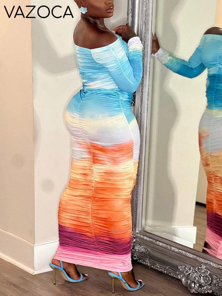 Gradient Ruched Maxi Dress