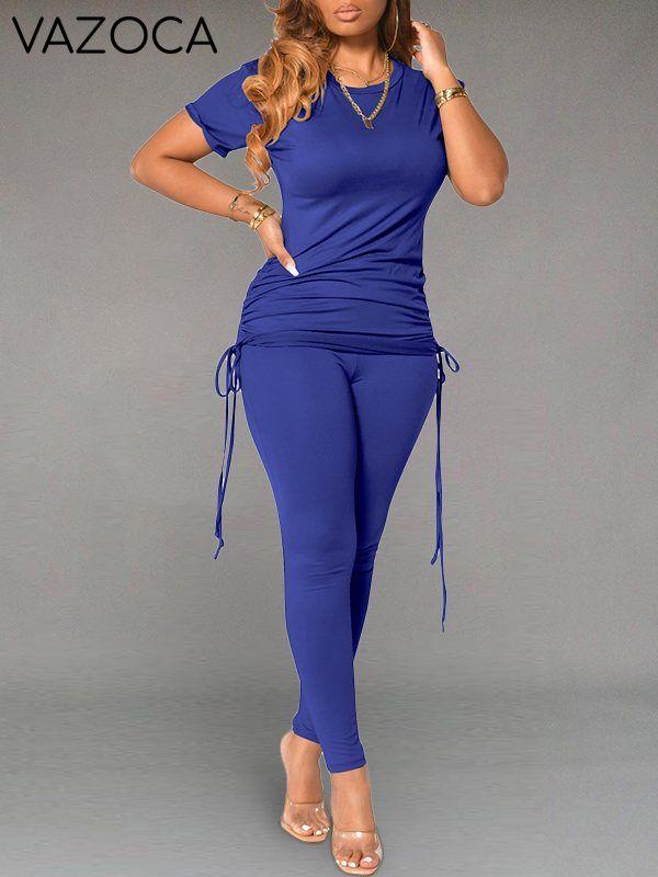 Solid Drawstring Top & Pants Set