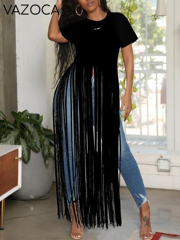 Fringe-Combo Short-Sleeve Top