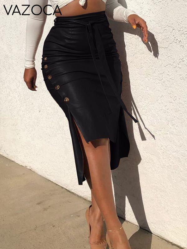 Tied Faux-Leather Skirt