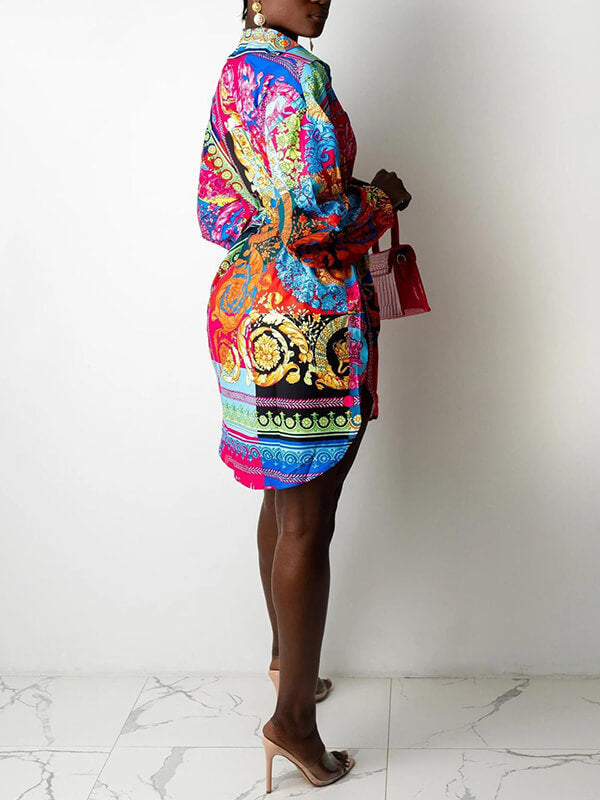 Morchique Printed Belted Shirt Dress