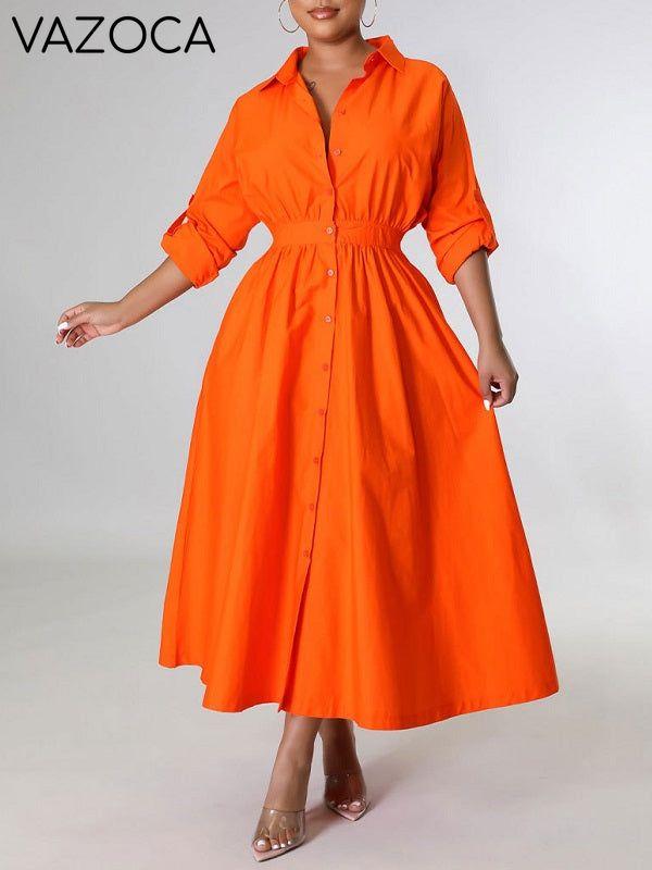 Solid Cinched-Waist Shirt Dress