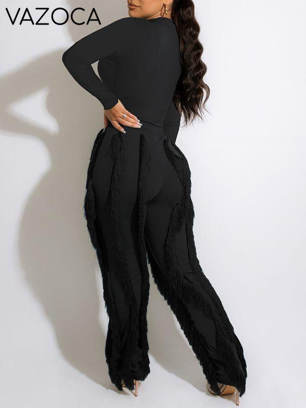 Solid Bodysuit & Fringe Pants Set--Clearance