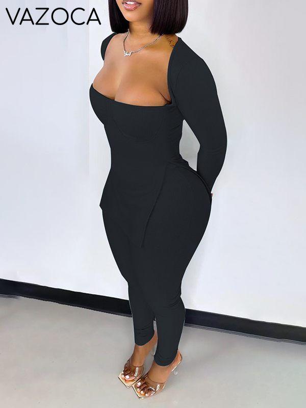 Slit Ribbed Top & Pants Set--Clearance