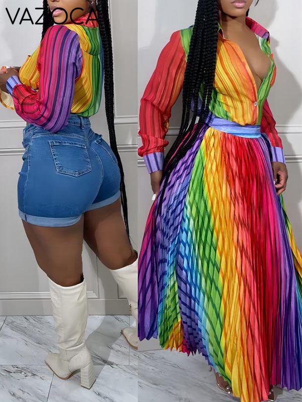 Multicolor Shirt & Pleated Skirt Set--Clearance