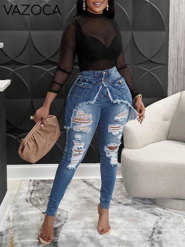 Ripped Fringe Jeans--Clearance