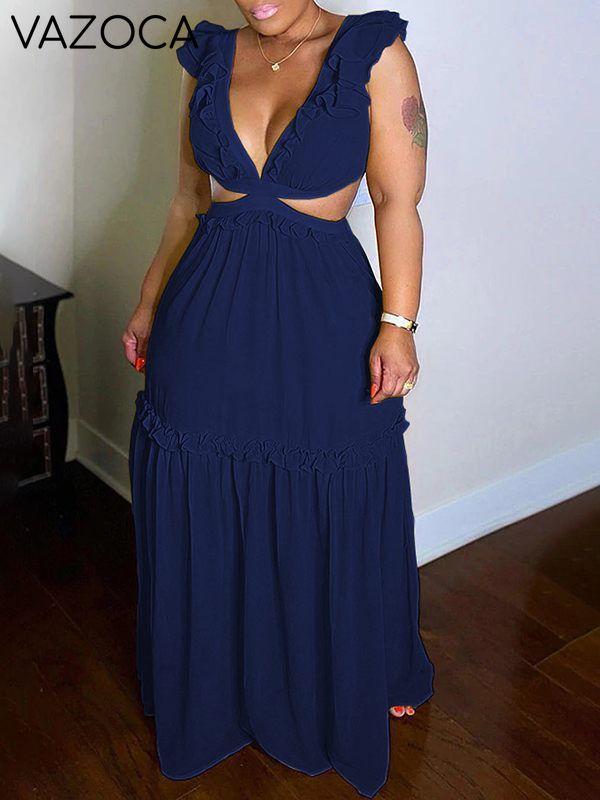 Frilled V-Neck Maxi Dress