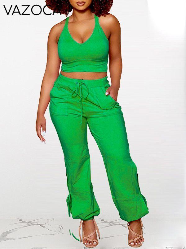 Solid Tank Top & Tied Pants Set-Clearance
