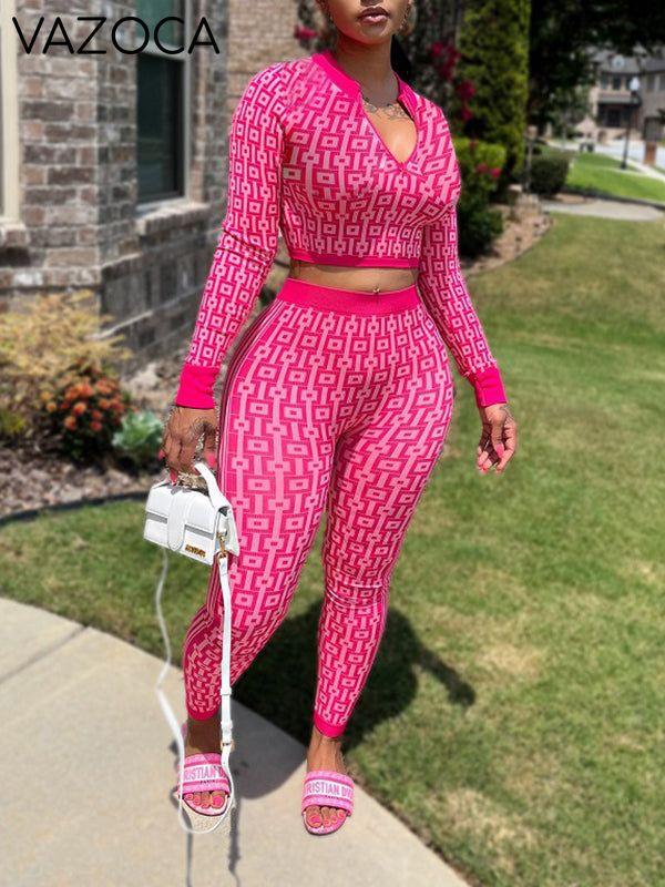Printed Zip-Front Top & Pants Set
