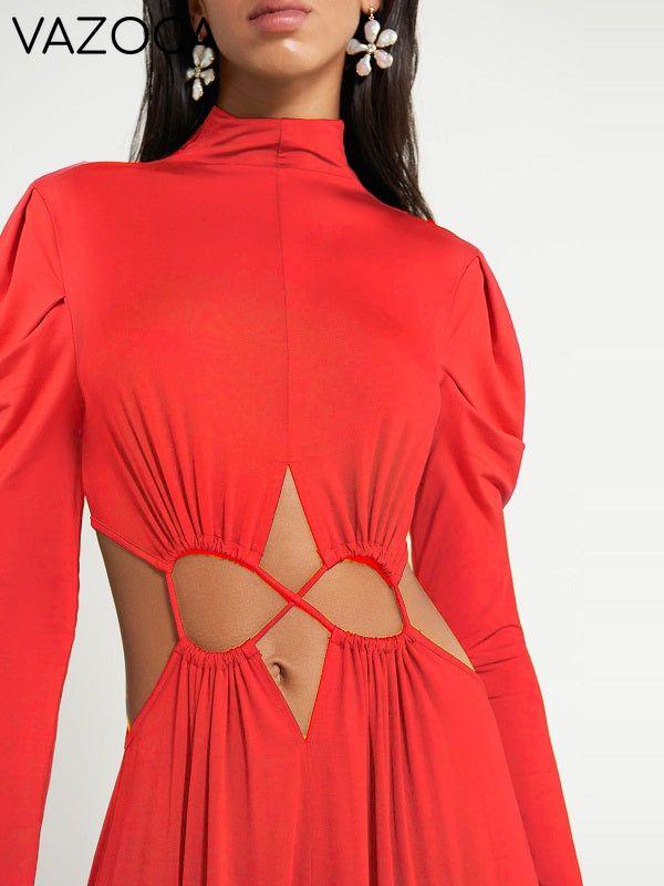 Gorgeousladie Lace-up Mock Neck Maxi Dress