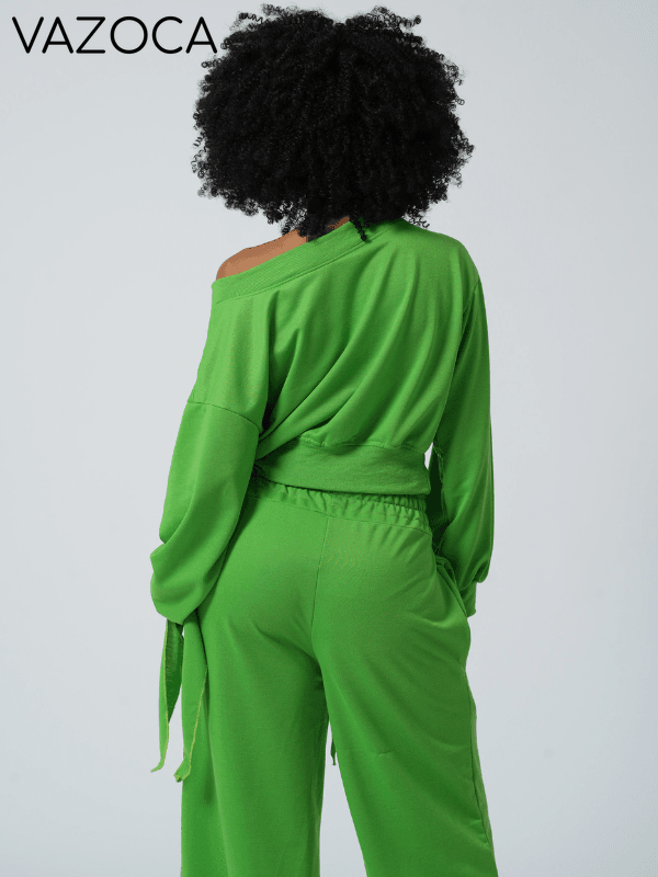 Gorgeousladie One Tied Sleeve Sweatshirt & Wide Leg Pants Set