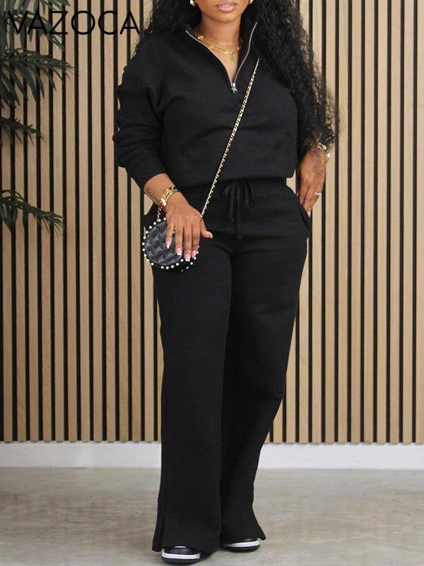Morchique Solid Zip Sweatshirt & Pants Set