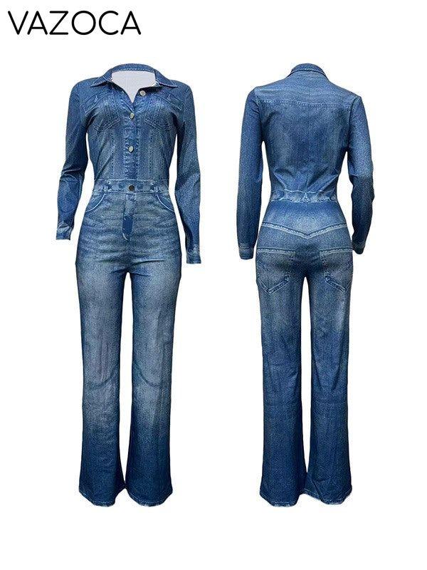 Printed Button-Front Jumpsuit