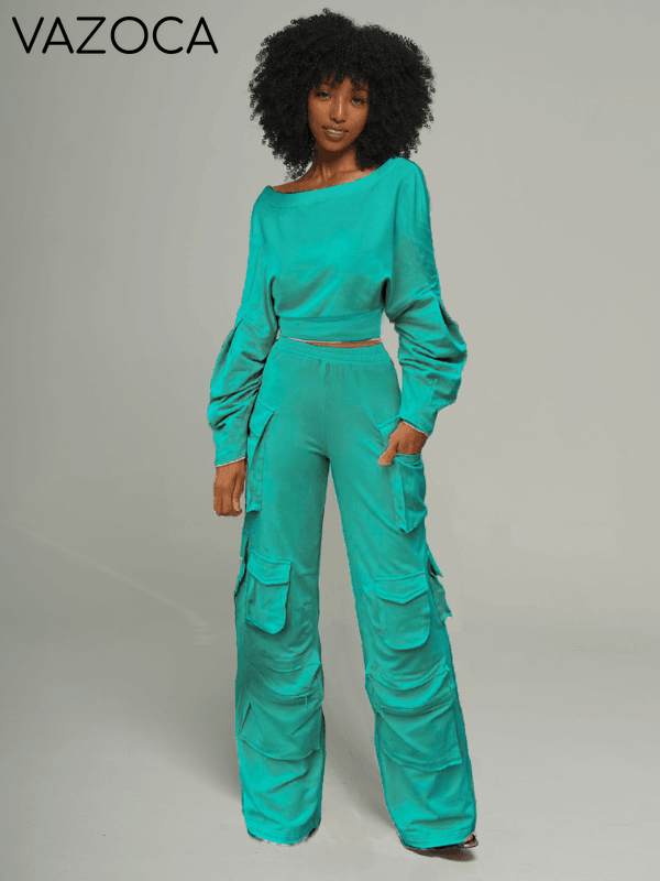 Solid Twisted Top & Cargo Pants Set