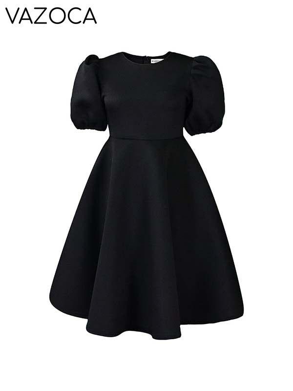 Solid Puff-Sleeve Dress