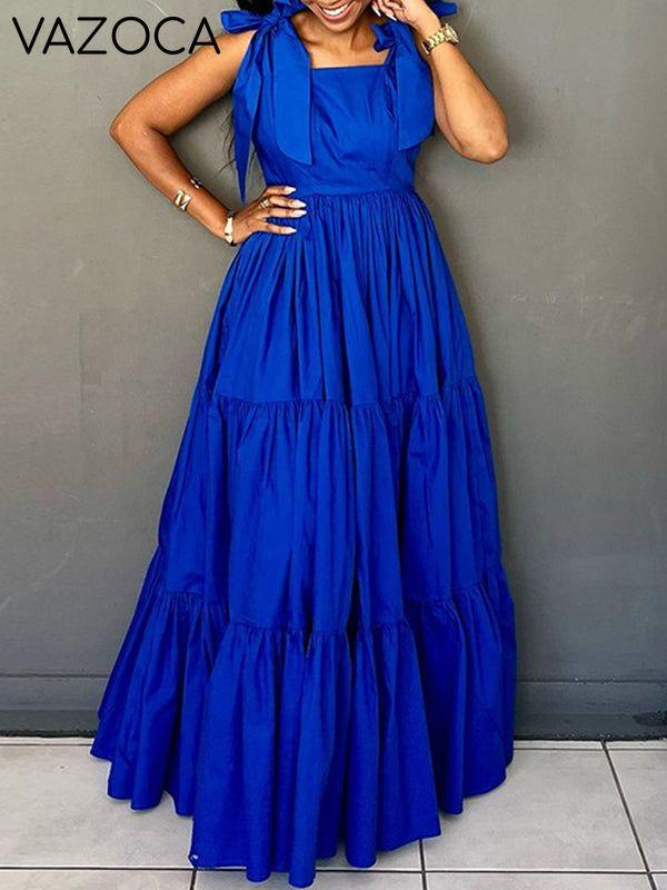 Solid Tie-Shoulder Ruffle Dress