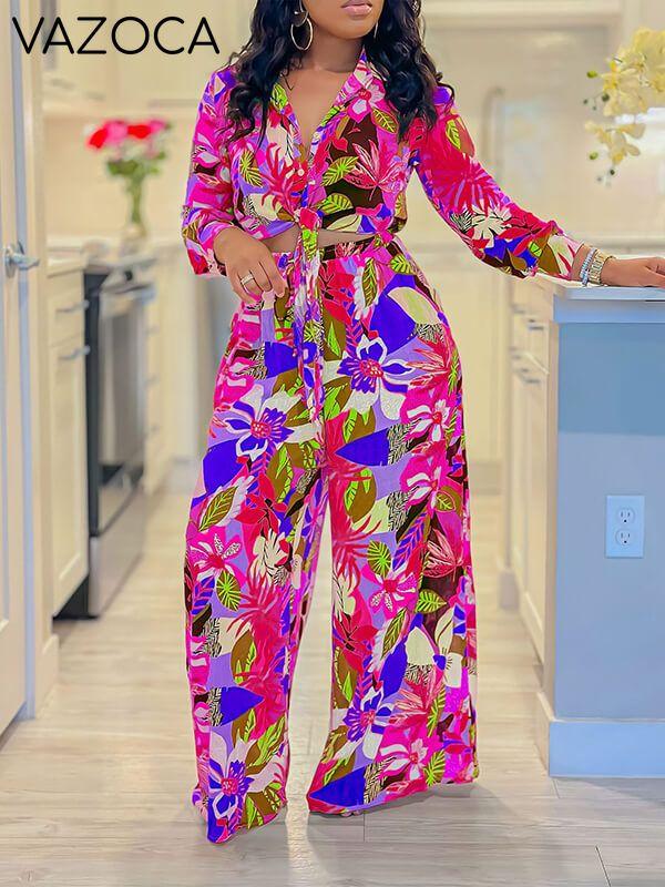 Printed Shirt & Wide-Leg Pants Set