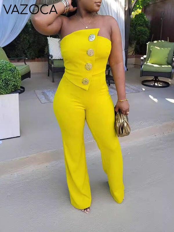 Button Strapless Jumpsuit